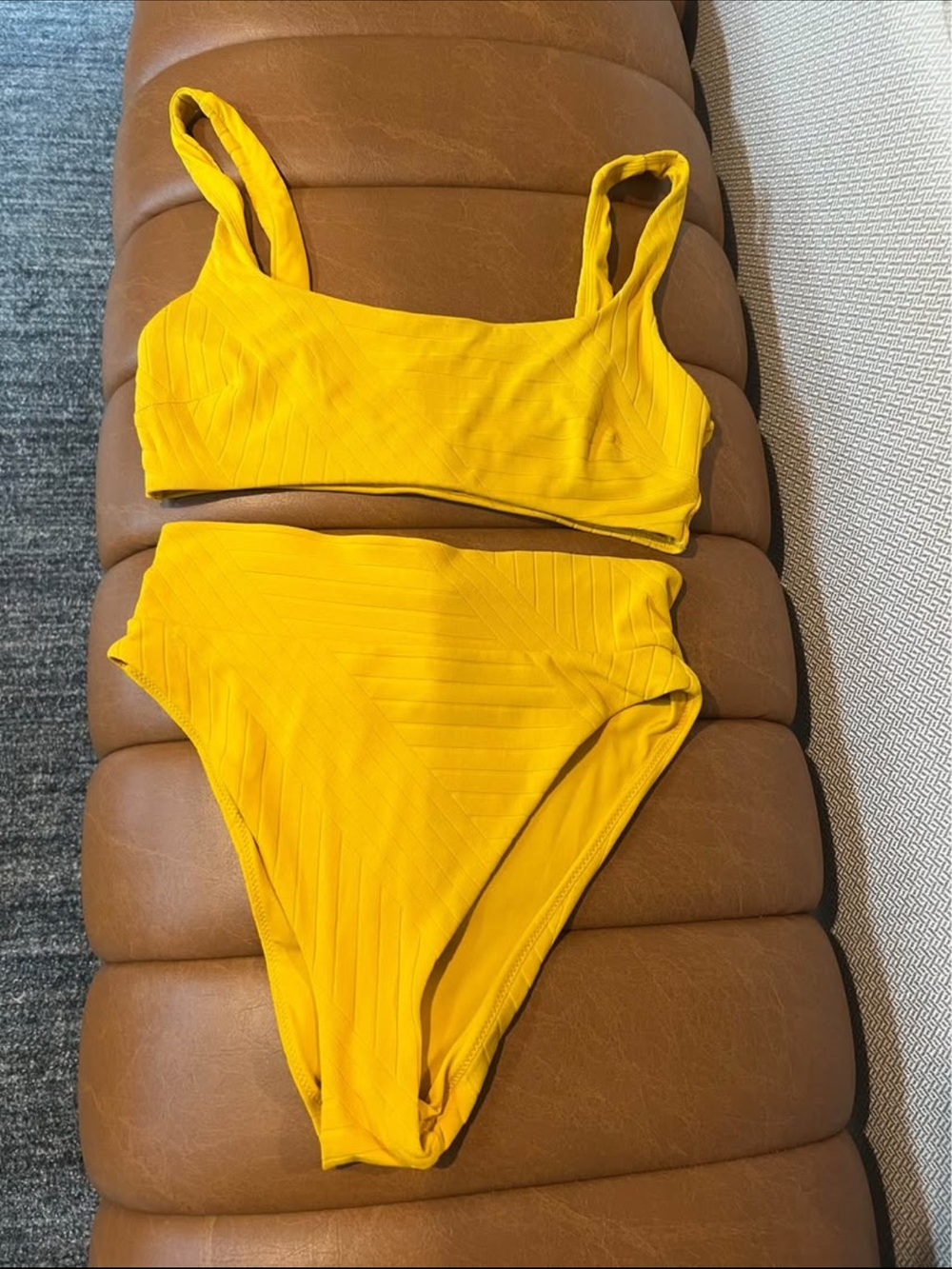 aerie Ribbed Scoop Bikini Set in Mustard Yellow